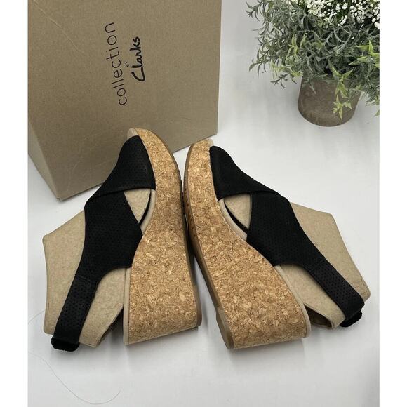 Clarks Women's Annadel Parker Black Suede Cork Wedge Platform Sandal Sz 7.5M New - Picture 8 of 16